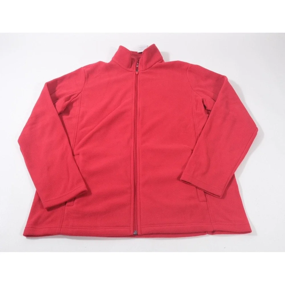 Lands' End Jacket Womens L Red Fleece Full Zip‎ Mock Neck Solid Pocket